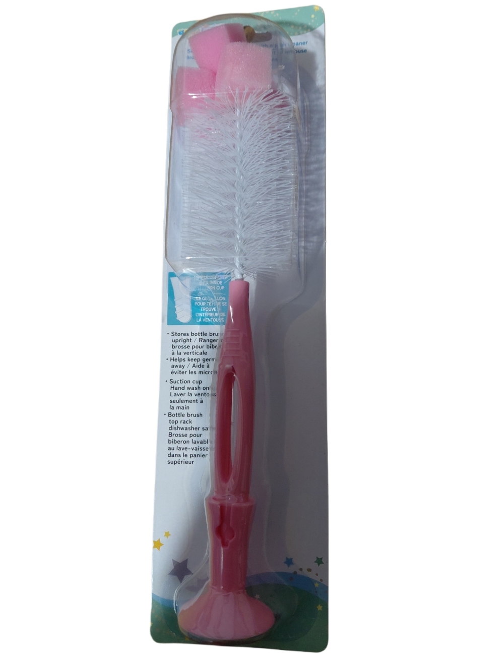 Pink Baby Bottle and Nipple Brush with Stand - Gentle Cleaning